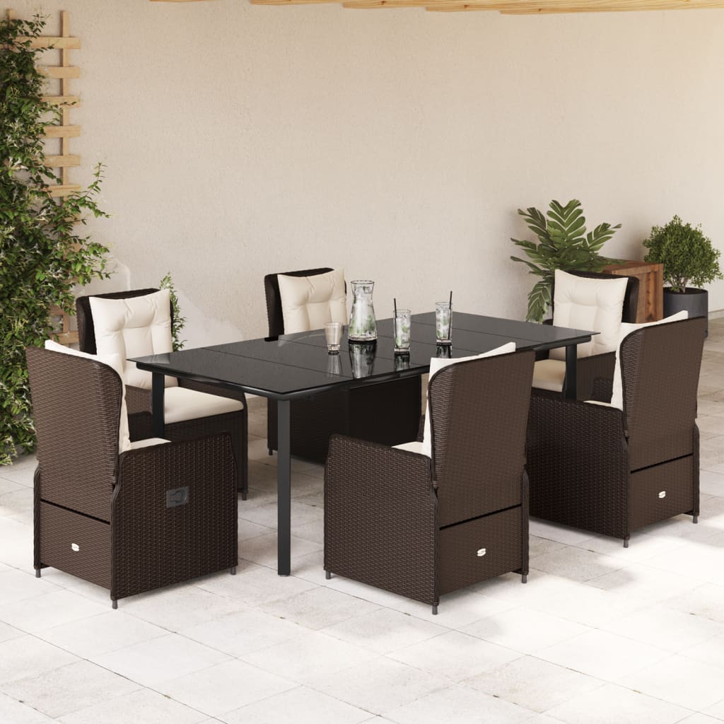 3-tlg. Garten-Essgruppe mit Kissen Schwarz Poly Rattan