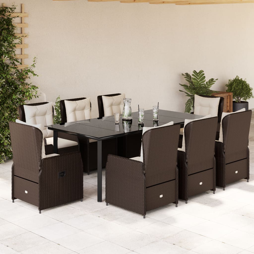 3-tlg. Garten-Essgruppe mit Kissen Schwarz Poly Rattan