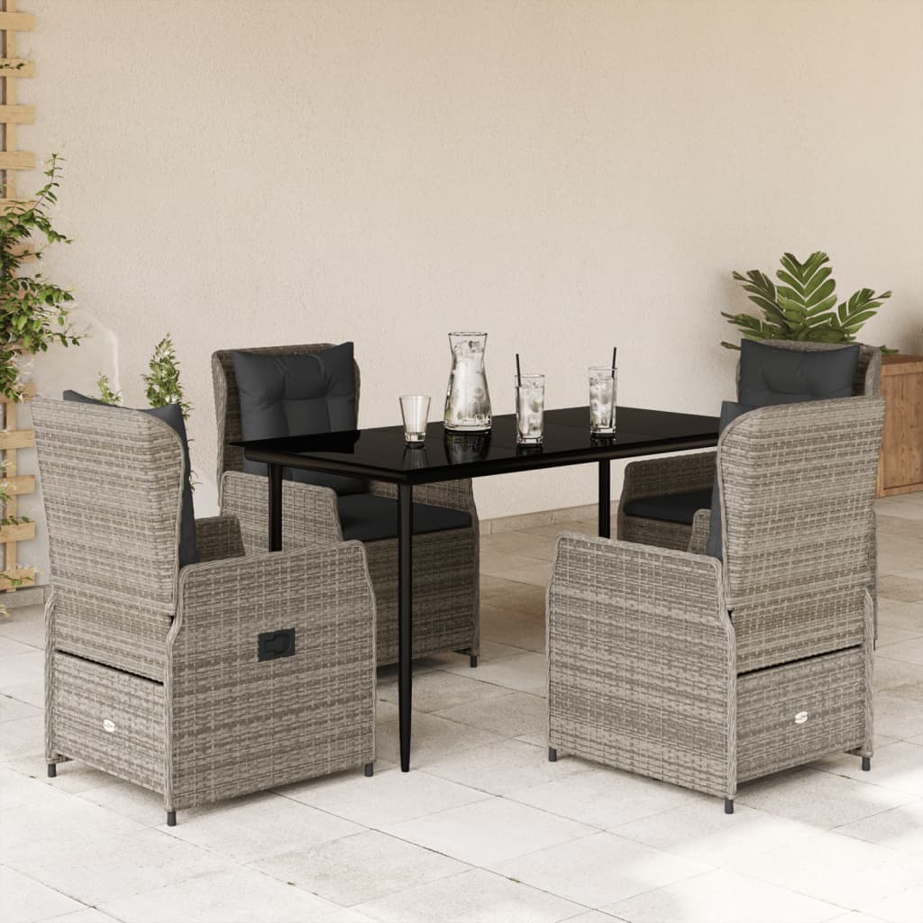 3-tlg. Garten-Essgruppe mit Kissen Schwarz Poly Rattan