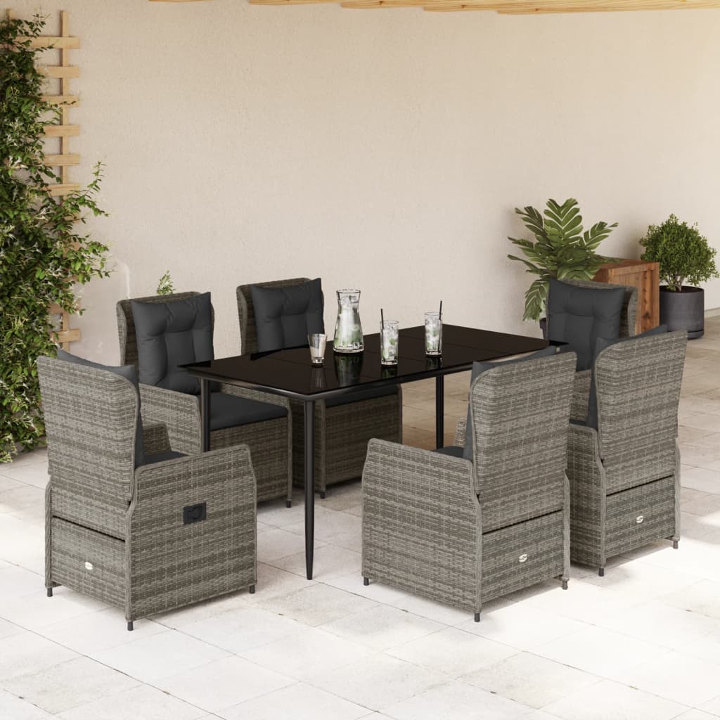 3-tlg. Garten-Essgruppe mit Kissen Schwarz Poly Rattan