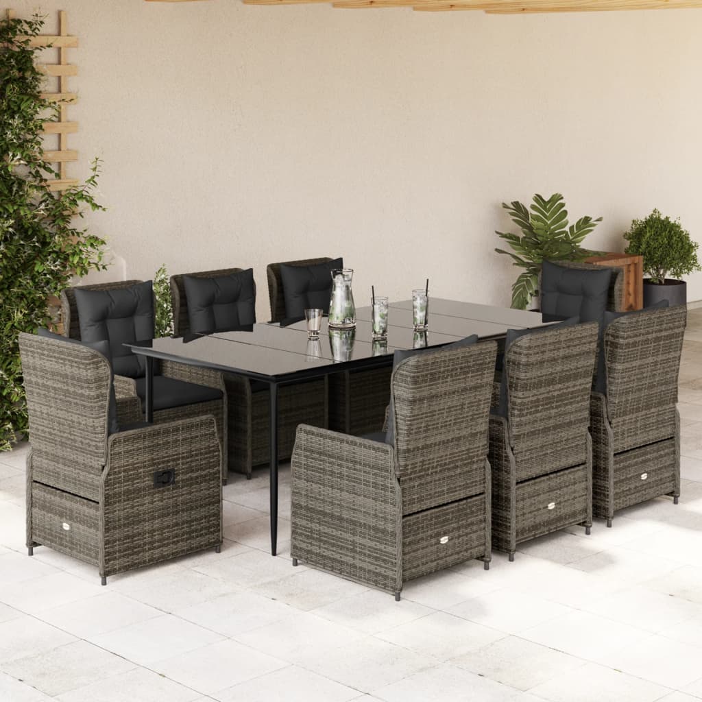 3-tlg. Garten-Essgruppe mit Kissen Schwarz Poly Rattan