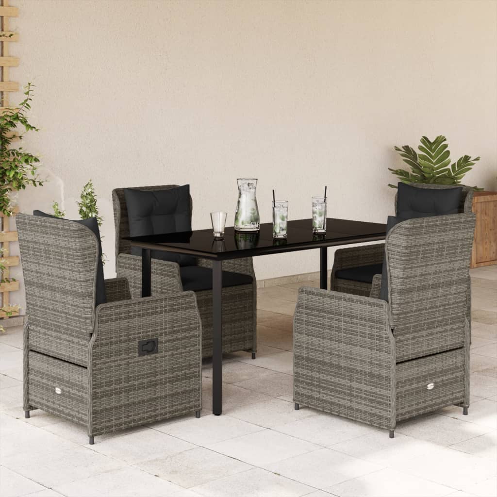 3-tlg. Garten-Essgruppe mit Kissen Schwarz Poly Rattan