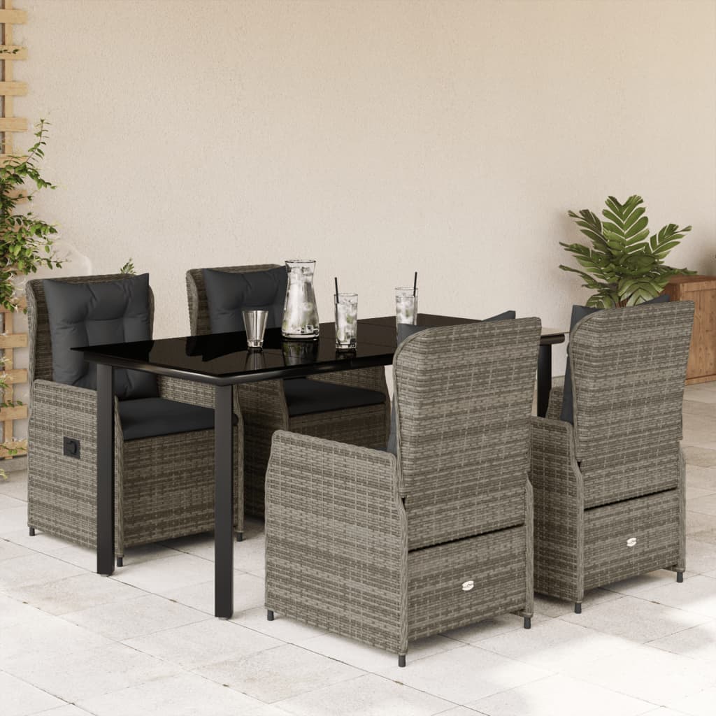 3-tlg. Garten-Essgruppe mit Kissen Schwarz Poly Rattan