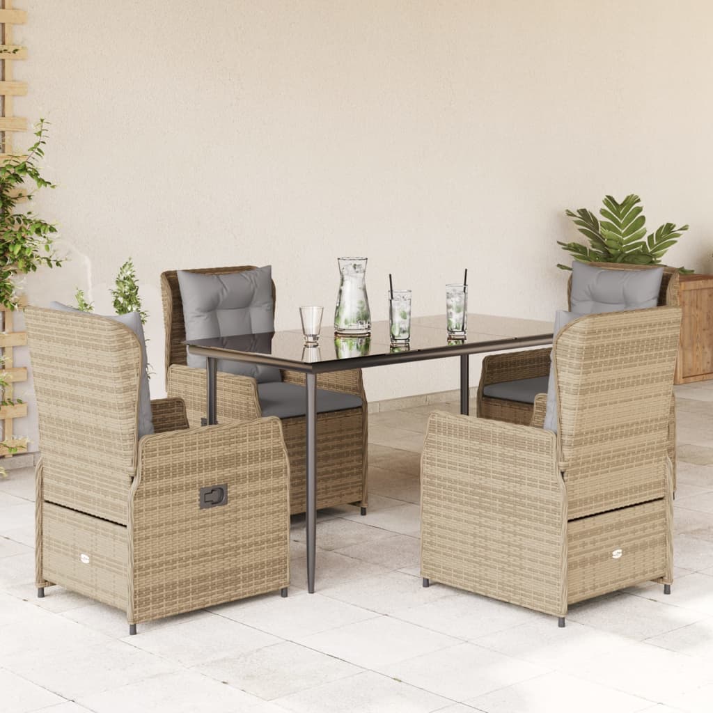3-tlg. Garten-Essgruppe mit Kissen Schwarz Poly Rattan