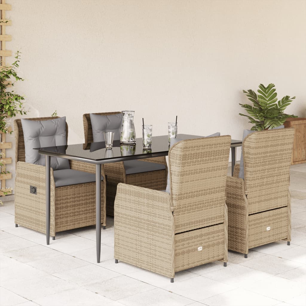 3-tlg. Garten-Essgruppe mit Kissen Schwarz Poly Rattan