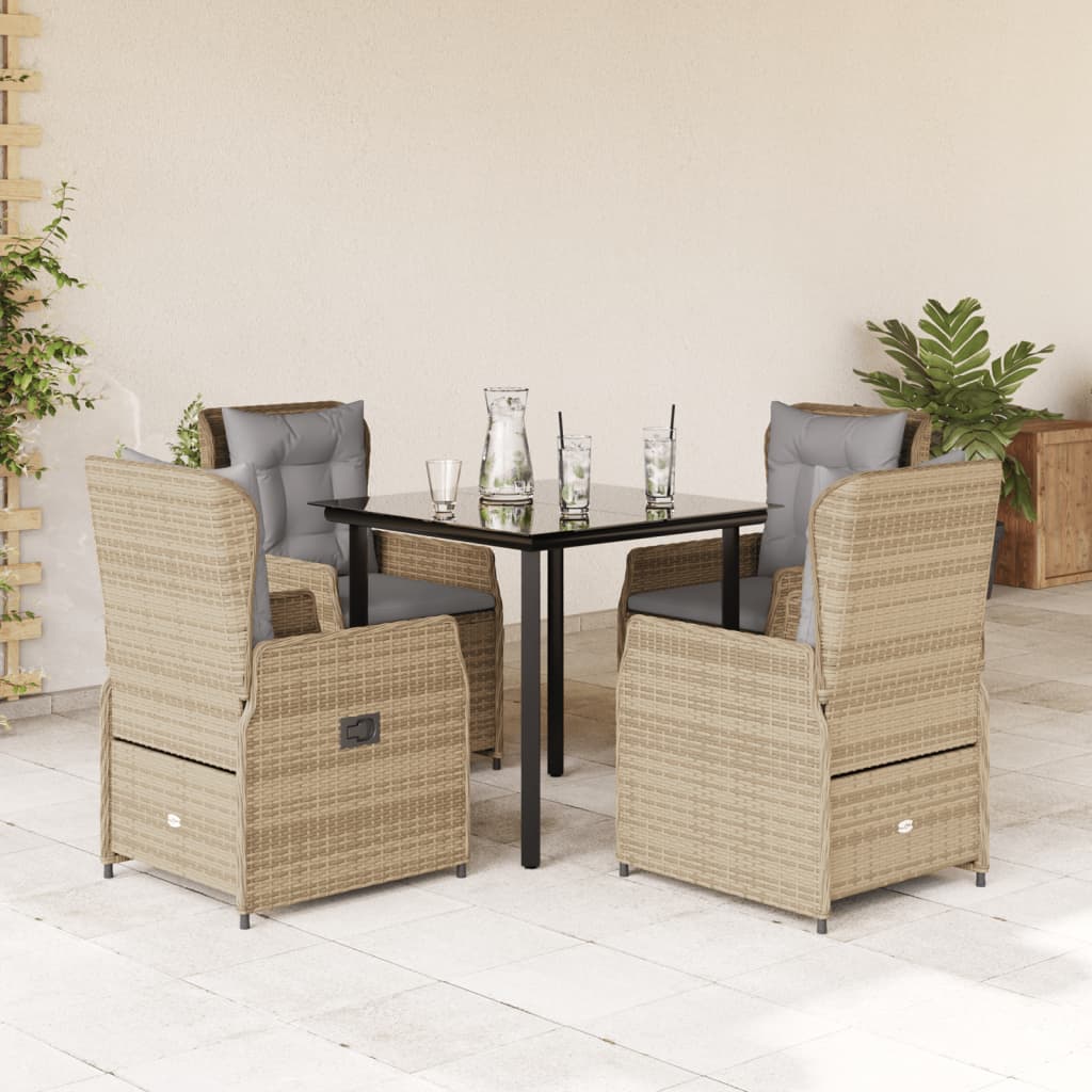 3-tlg. Garten-Essgruppe mit Kissen Schwarz Poly Rattan