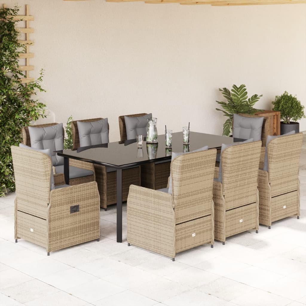 3-tlg. Garten-Essgruppe mit Kissen Schwarz Poly Rattan