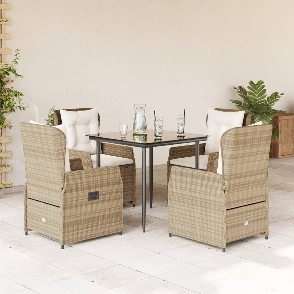 3-tlg. Garten-Essgruppe mit Kissen Schwarz Poly Rattan