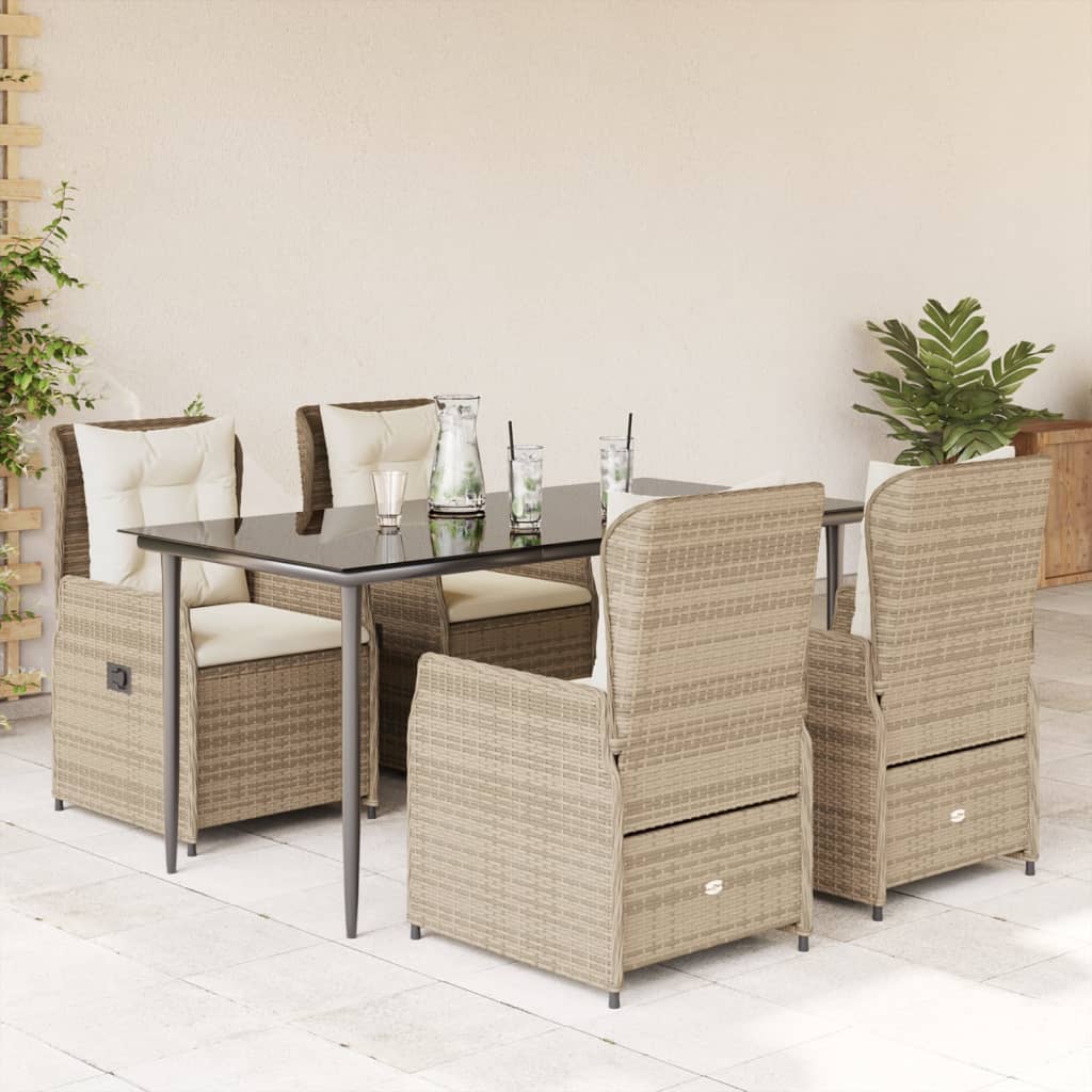 3-tlg. Garten-Essgruppe mit Kissen Schwarz Poly Rattan