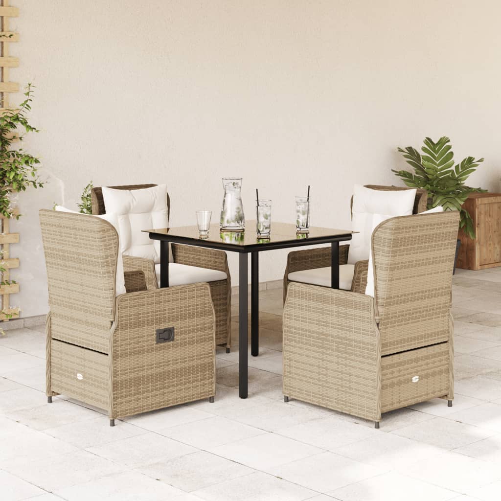 3-tlg. Garten-Essgruppe mit Kissen Schwarz Poly Rattan