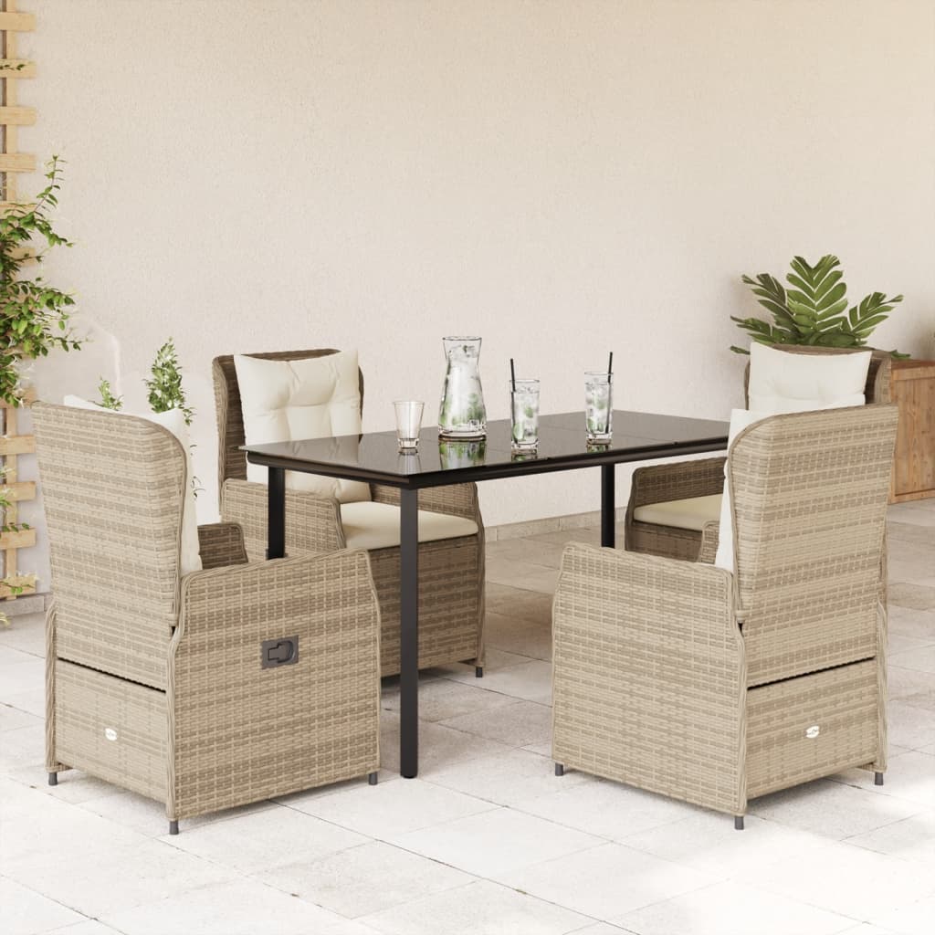 3-tlg. Garten-Essgruppe mit Kissen Schwarz Poly Rattan
