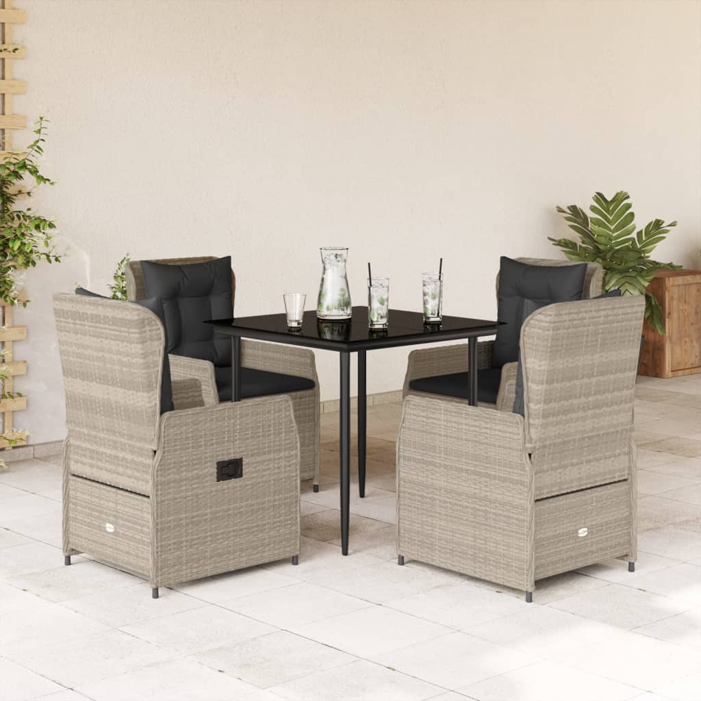 3-tlg. Garten-Essgruppe mit Kissen Schwarz Poly Rattan