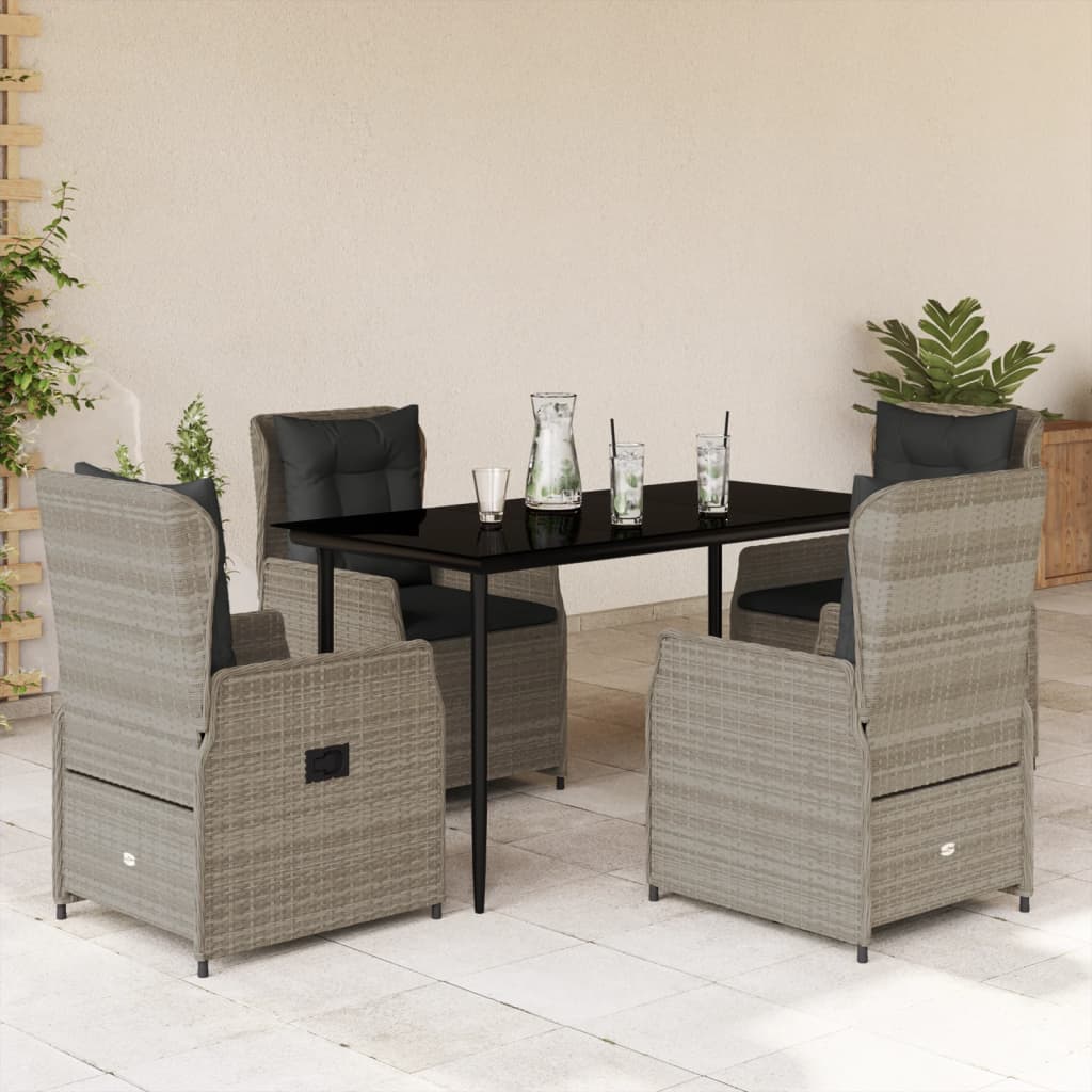 3-tlg. Garten-Essgruppe mit Kissen Schwarz Poly Rattan