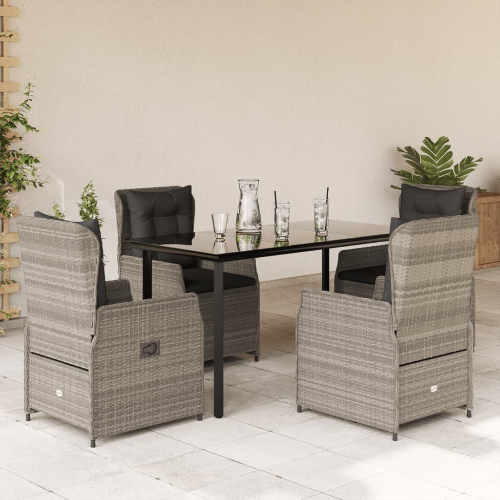 3-tlg. Garten-Essgruppe mit Kissen Schwarz Poly Rattan