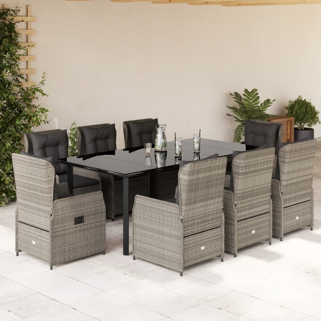 3-tlg. Garten-Essgruppe mit Kissen Schwarz Poly Rattan