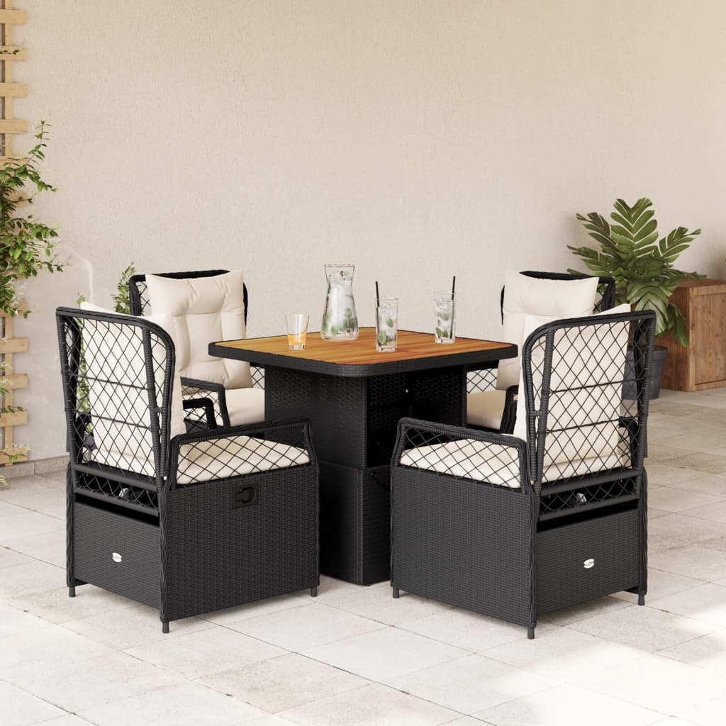 3-tlg. Garten-Essgruppe mit Kissen Schwarz Poly Rattan