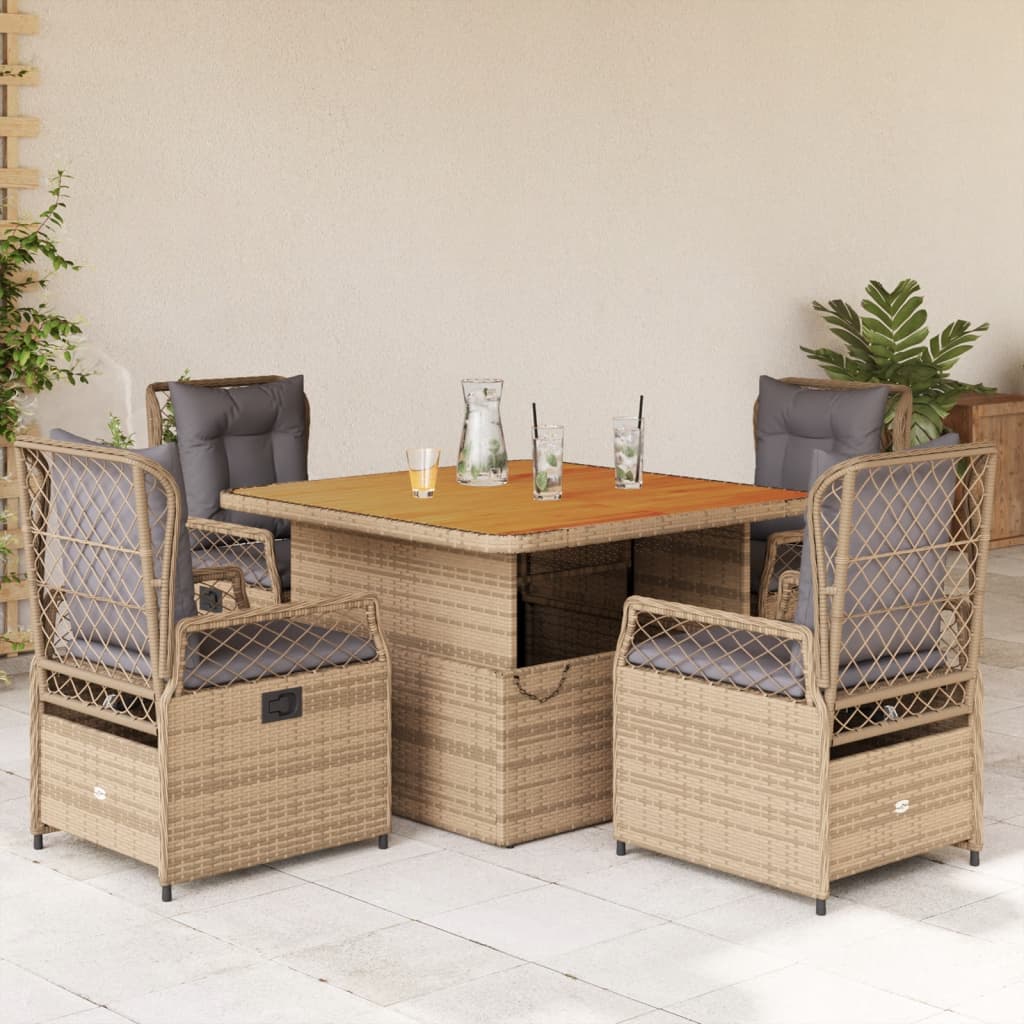 3-tlg. Garten-Essgruppe mit Kissen Schwarz Poly Rattan