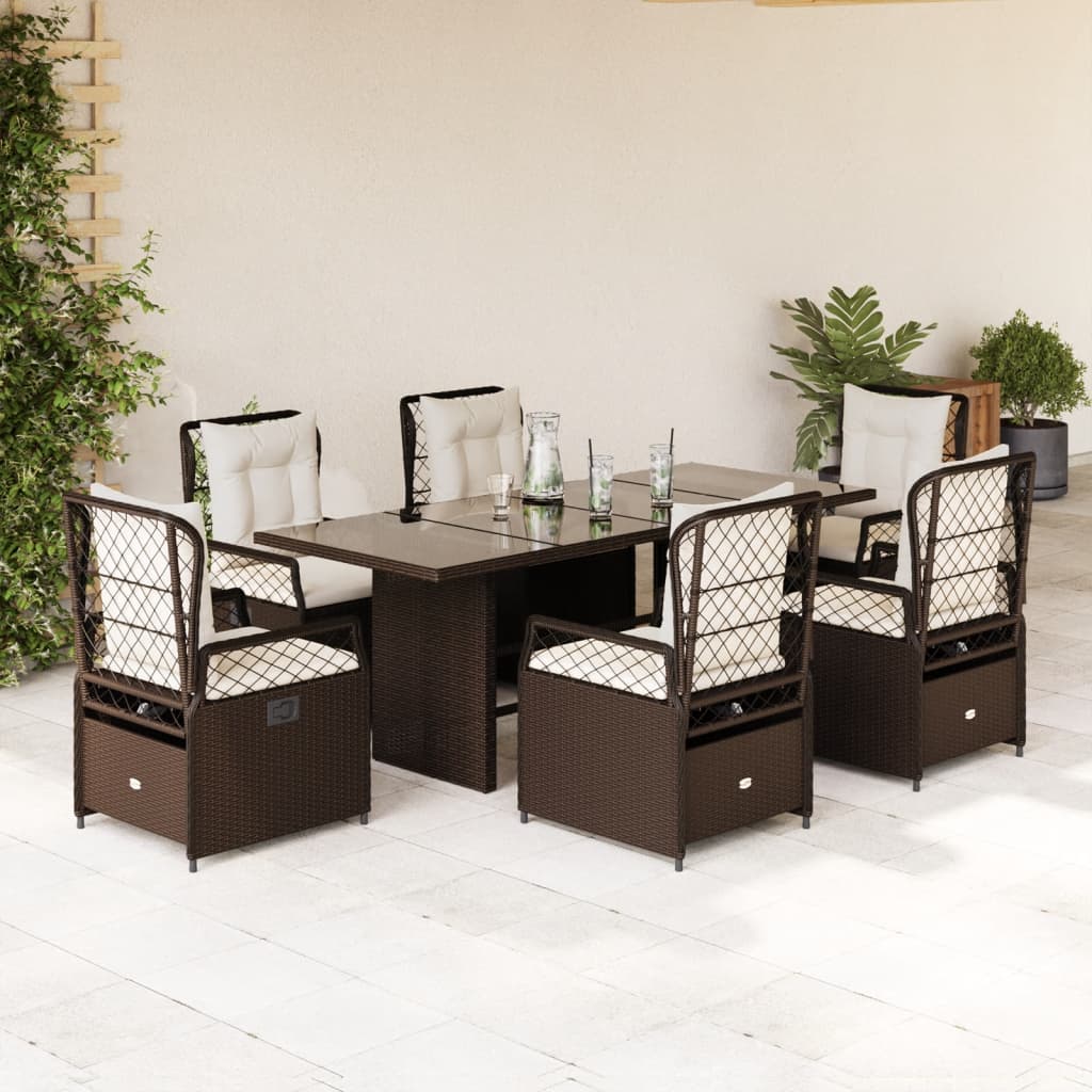 7-tlg. Garten-Essgruppe mit Kissen Schwarz Poly Rattan
