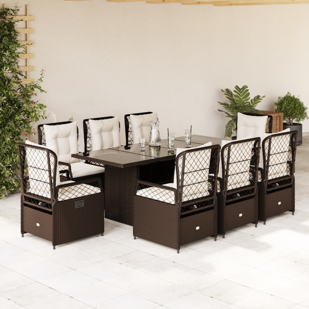 7-tlg. Garten-Essgruppe mit Kissen Schwarz Poly Rattan
