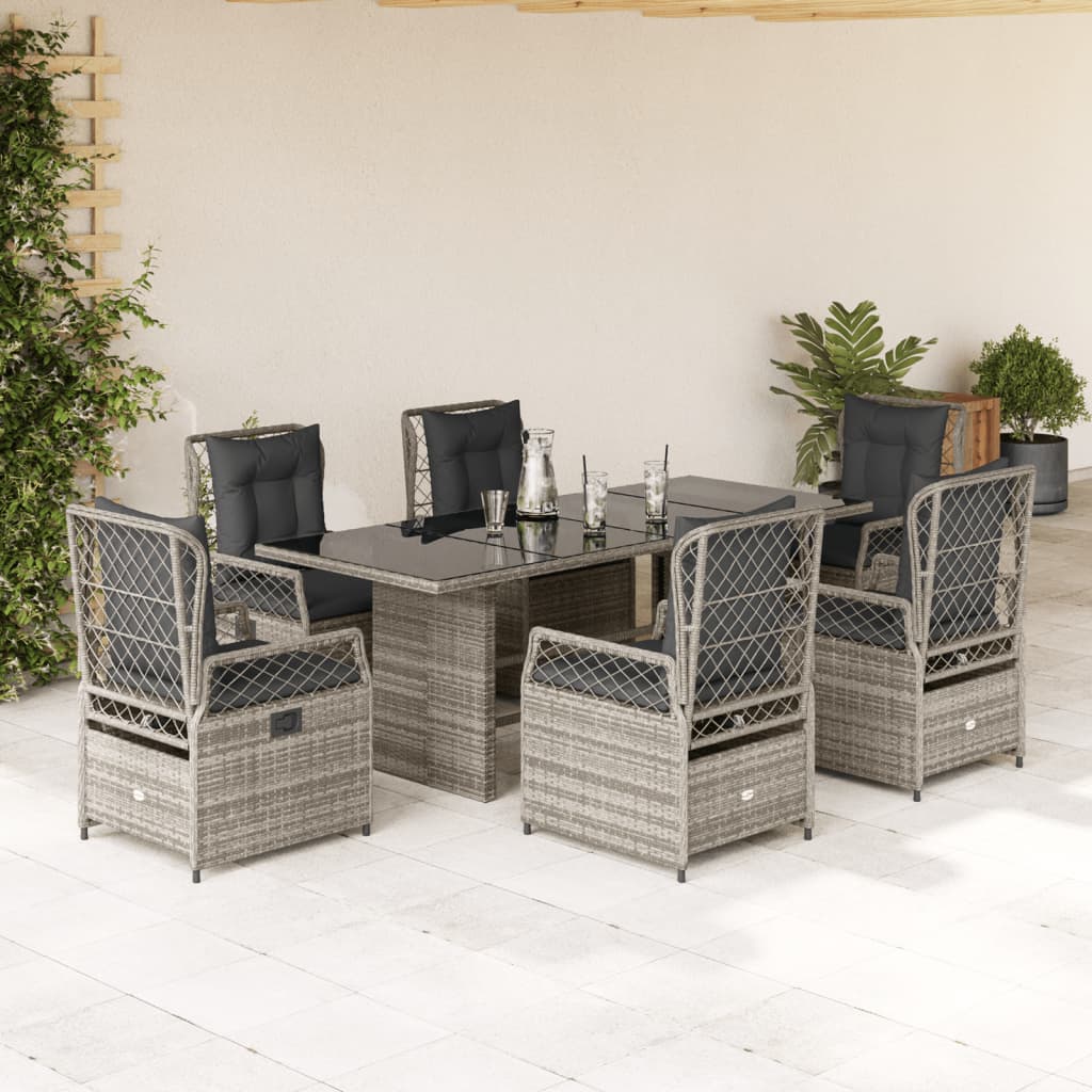 7-tlg. Garten-Essgruppe mit Kissen Schwarz Poly Rattan