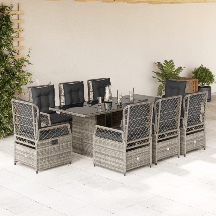 7-tlg. Garten-Essgruppe mit Kissen Schwarz Poly Rattan