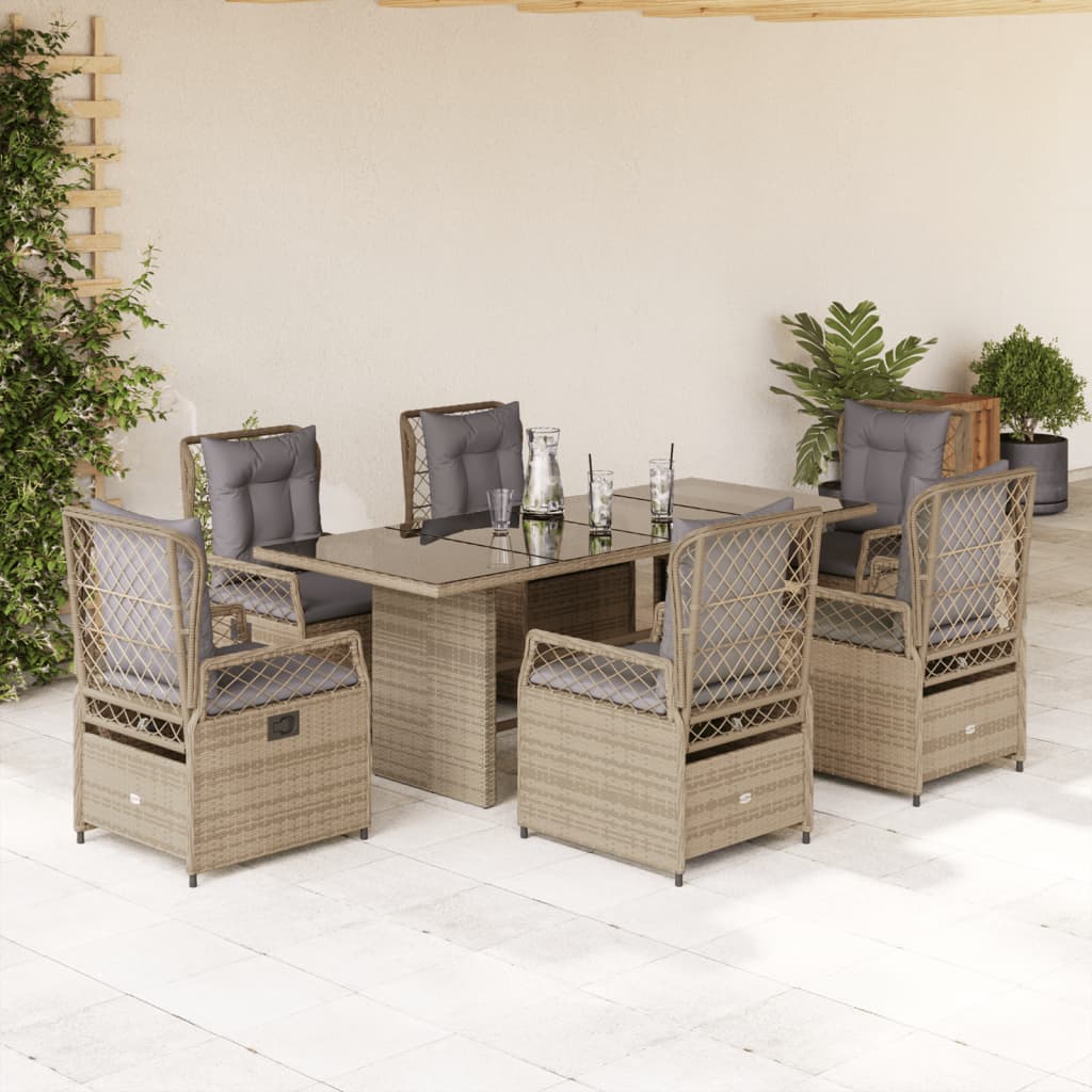 7-tlg. Garten-Essgruppe mit Kissen Schwarz Poly Rattan