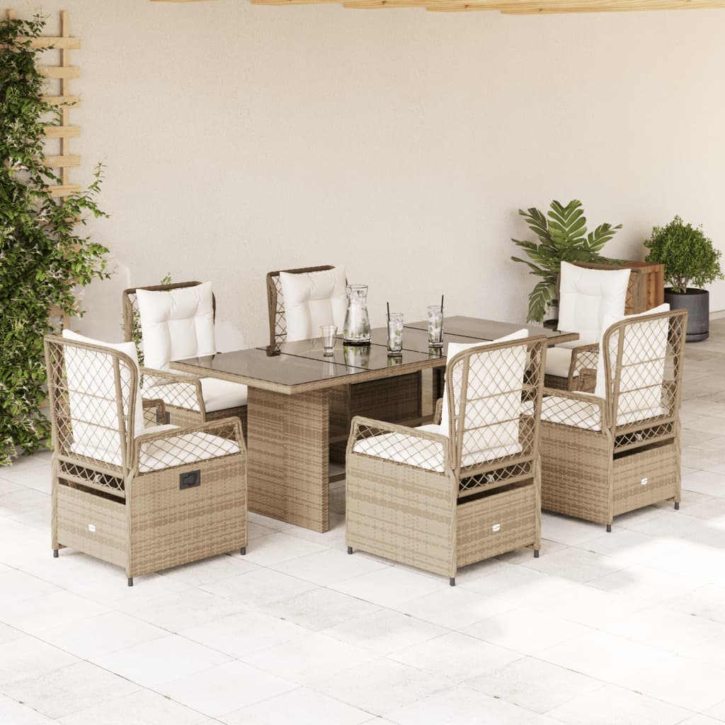 7-tlg. Garten-Essgruppe mit Kissen Schwarz Poly Rattan