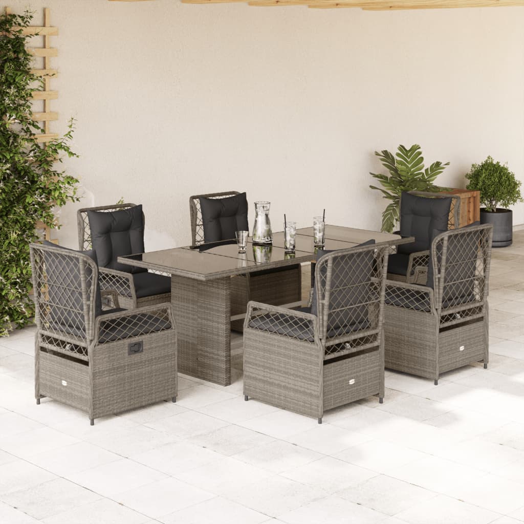 7-tlg. Garten-Essgruppe mit Kissen Schwarz Poly Rattan
