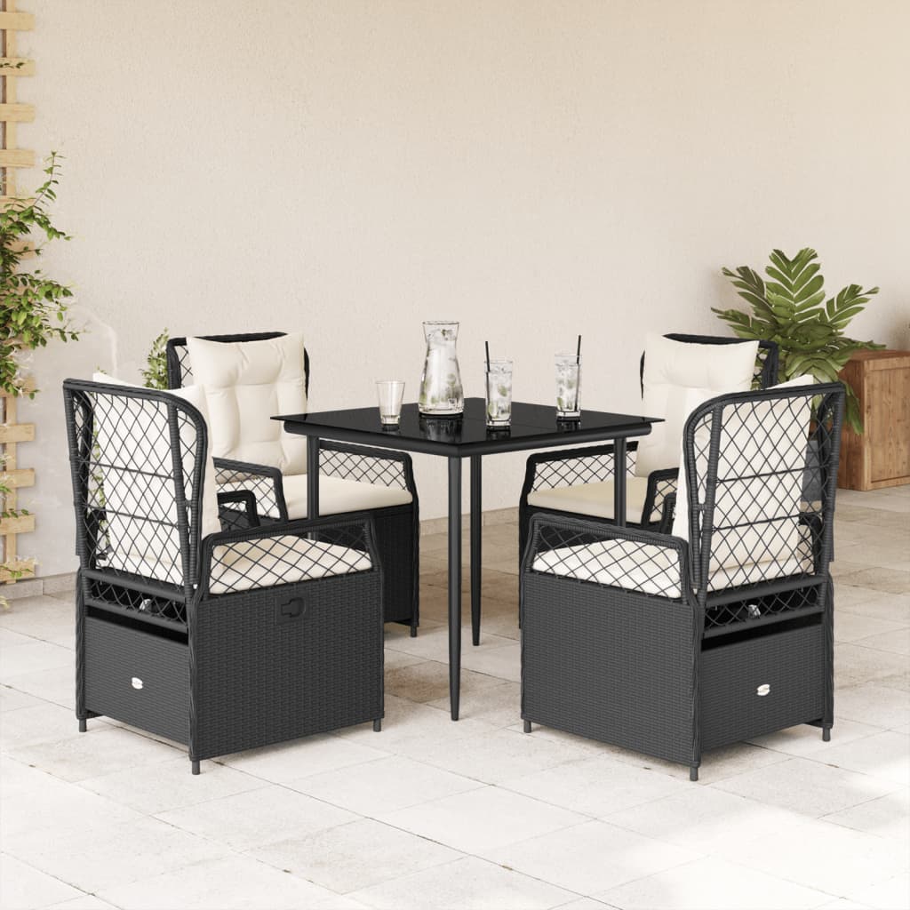 3-tlg. Garten-Essgruppe mit Kissen Schwarz Poly Rattan