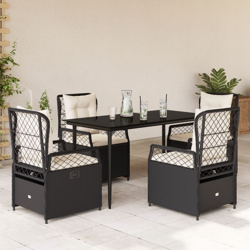 3-tlg. Garten-Essgruppe mit Kissen Schwarz Poly Rattan