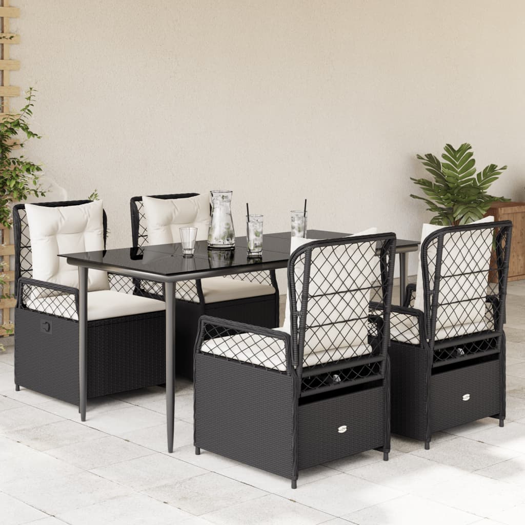 3-tlg. Garten-Essgruppe mit Kissen Schwarz Poly Rattan
