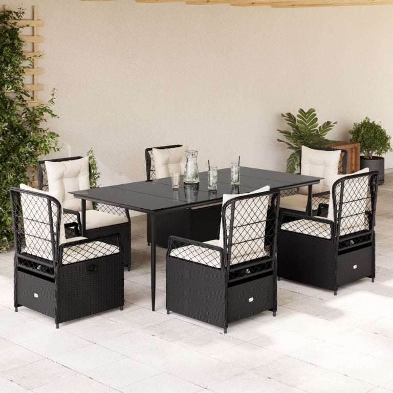 3-tlg. Garten-Essgruppe mit Kissen Schwarz Poly Rattan