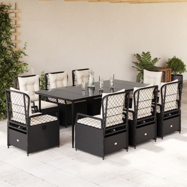3-tlg. Garten-Essgruppe mit Kissen Schwarz Poly Rattan