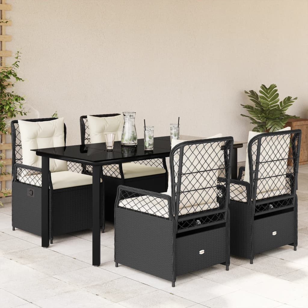 3-tlg. Garten-Essgruppe mit Kissen Schwarz Poly Rattan