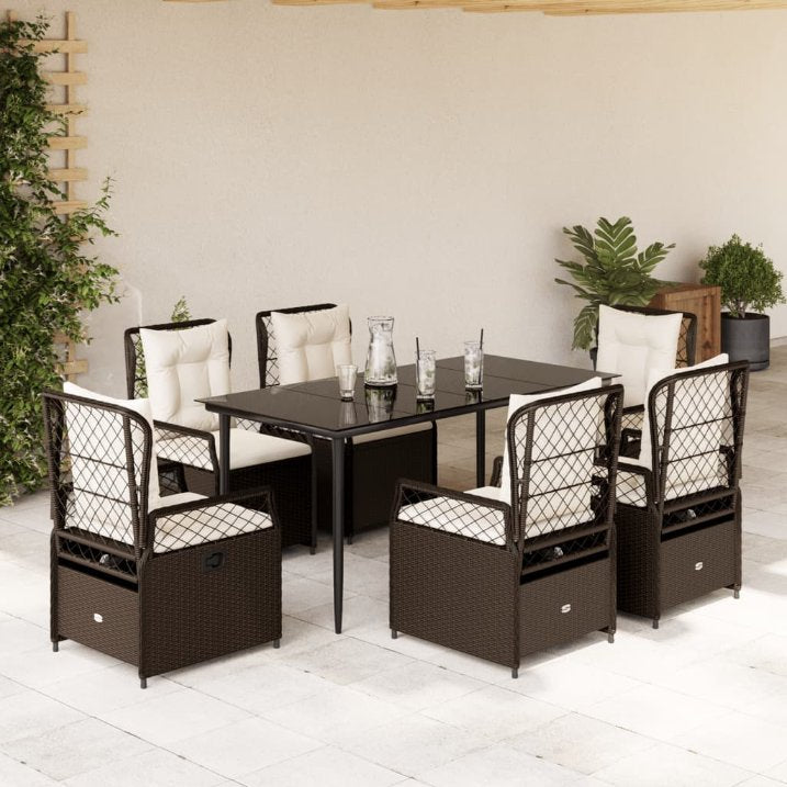 3-tlg. Garten-Essgruppe mit Kissen Schwarz Poly Rattan