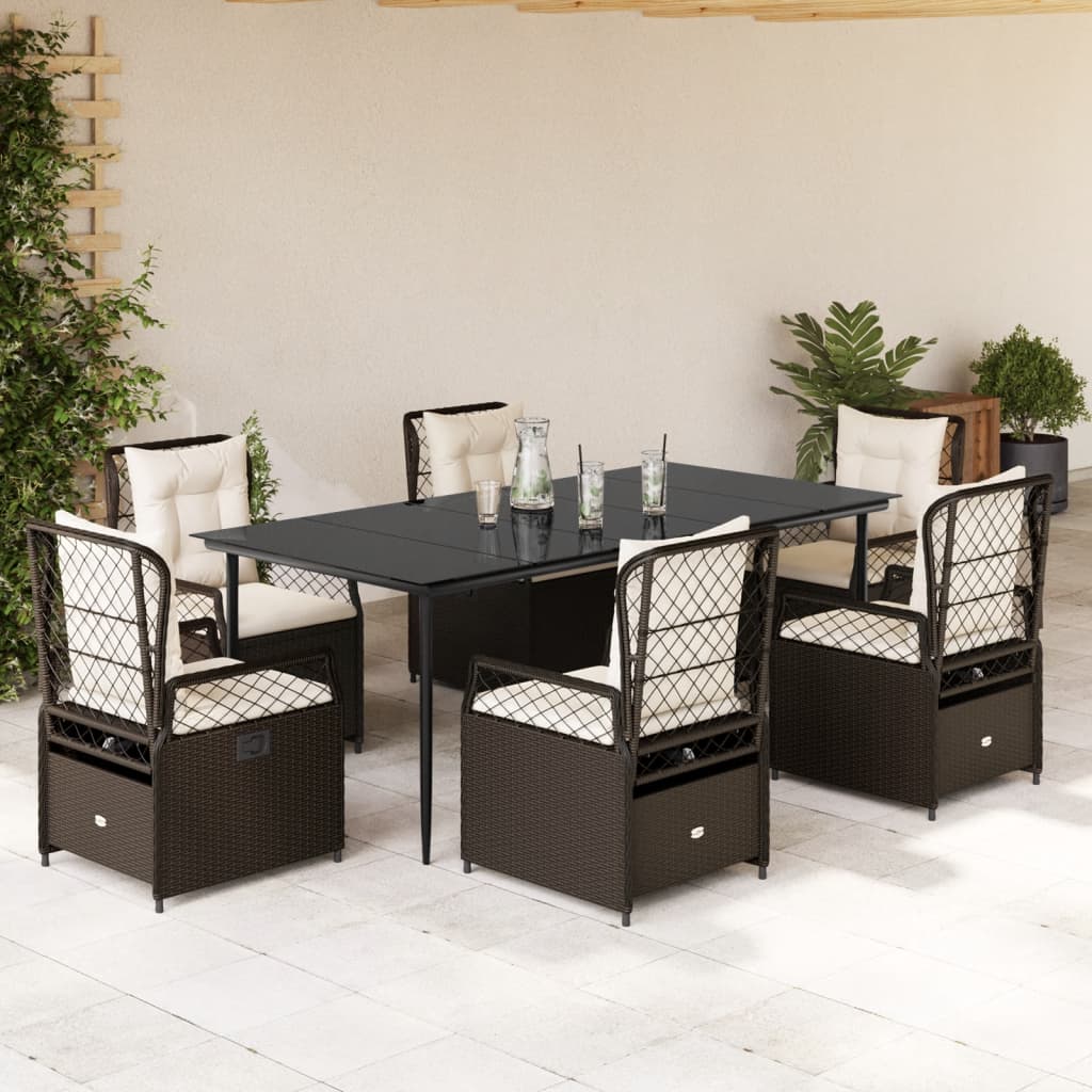 3-tlg. Garten-Essgruppe mit Kissen Schwarz Poly Rattan