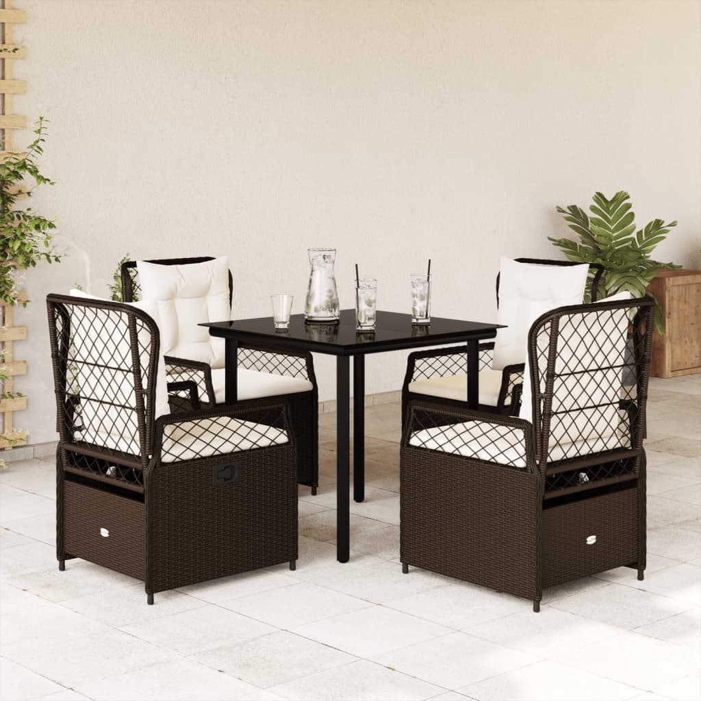 3-tlg. Garten-Essgruppe mit Kissen Schwarz Poly Rattan