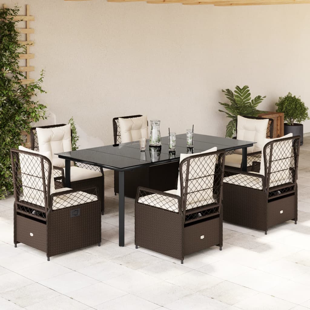 3-tlg. Garten-Essgruppe mit Kissen Schwarz Poly Rattan