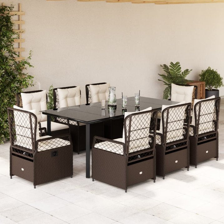3-tlg. Garten-Essgruppe mit Kissen Schwarz Poly Rattan