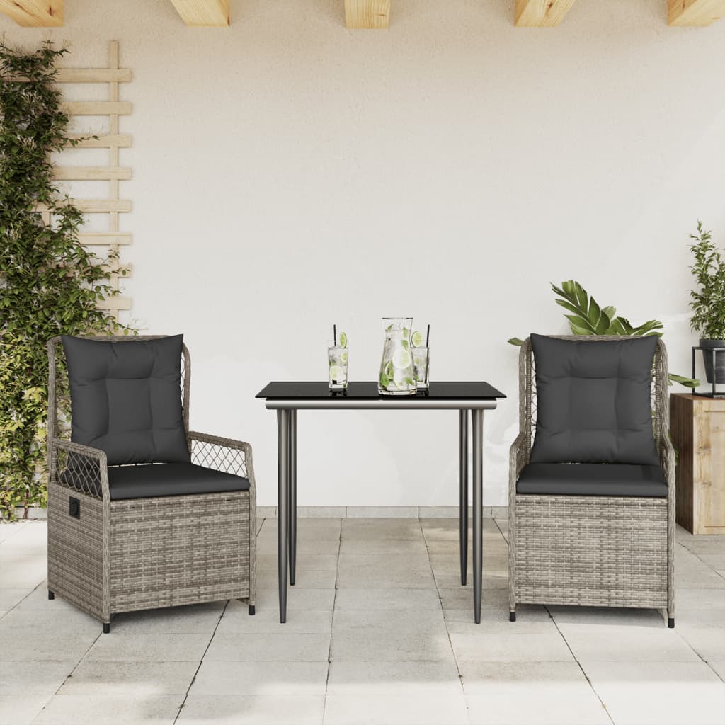 3-tlg. Garten-Essgruppe mit Kissen Schwarz Poly Rattan
