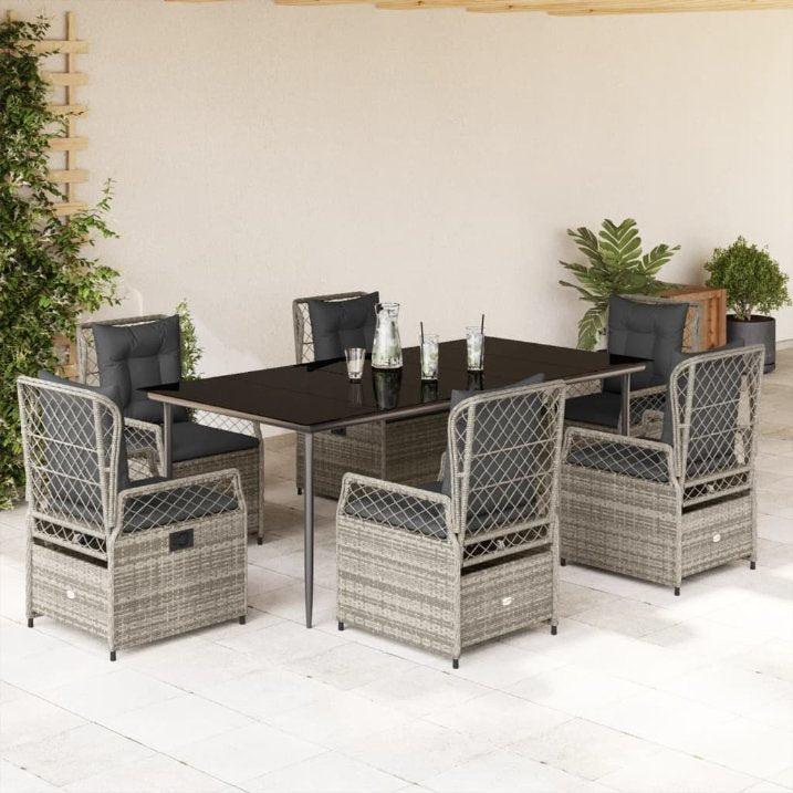 3-tlg. Garten-Essgruppe mit Kissen Schwarz Poly Rattan