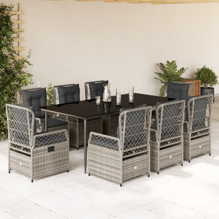3-tlg. Garten-Essgruppe mit Kissen Schwarz Poly Rattan