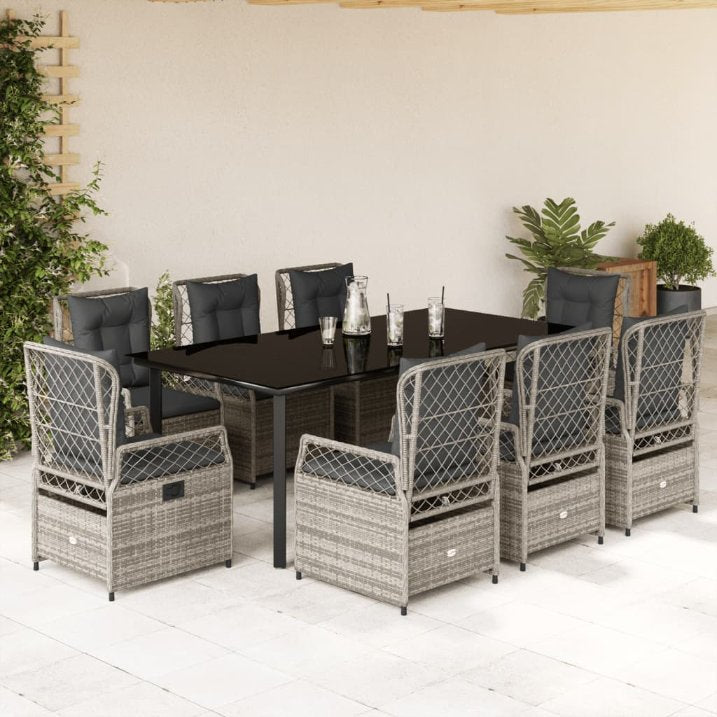 3-tlg. Garten-Essgruppe mit Kissen Schwarz Poly Rattan