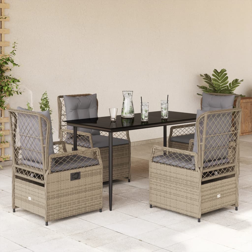 3-tlg. Garten-Essgruppe mit Kissen Schwarz Poly Rattan