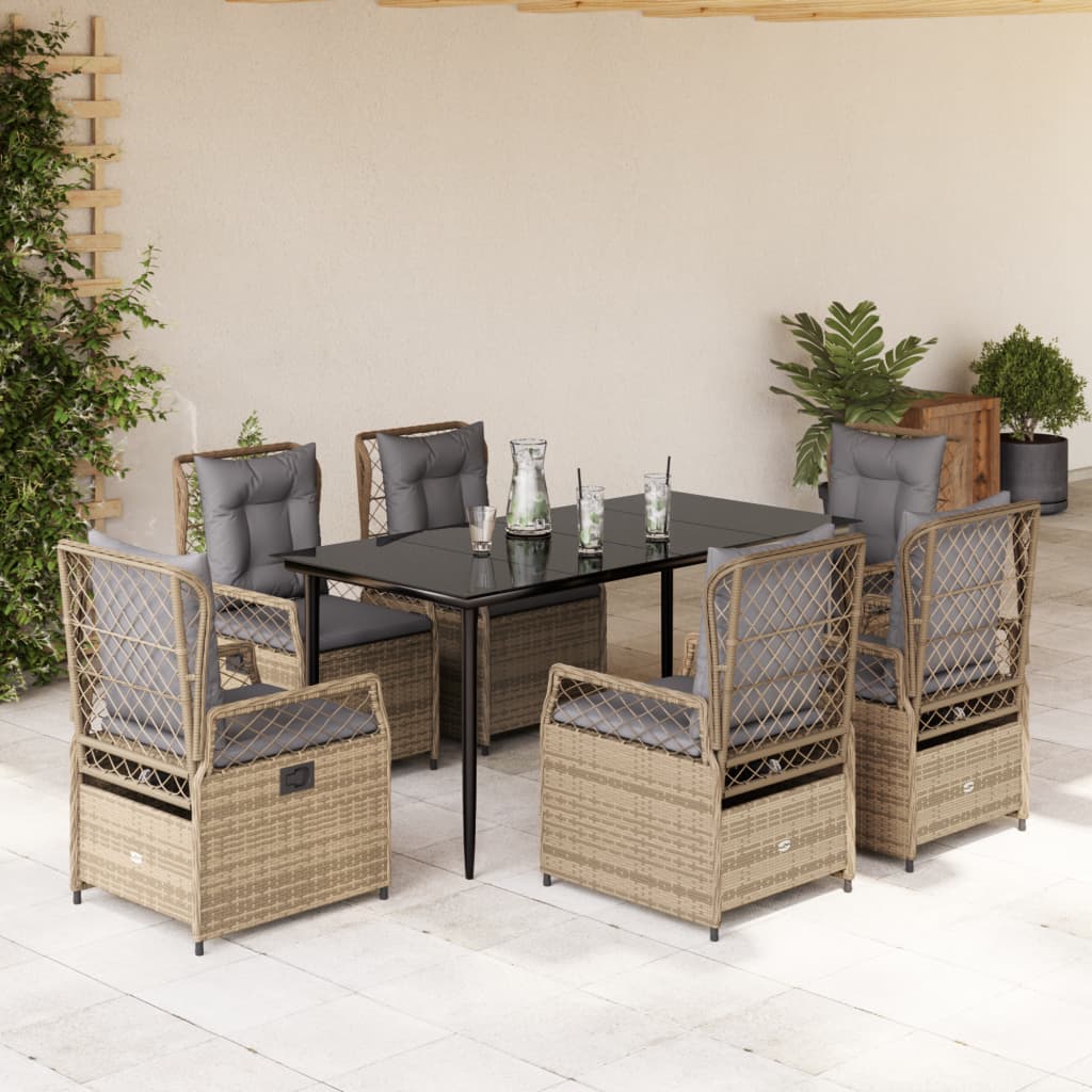 3-tlg. Garten-Essgruppe mit Kissen Schwarz Poly Rattan