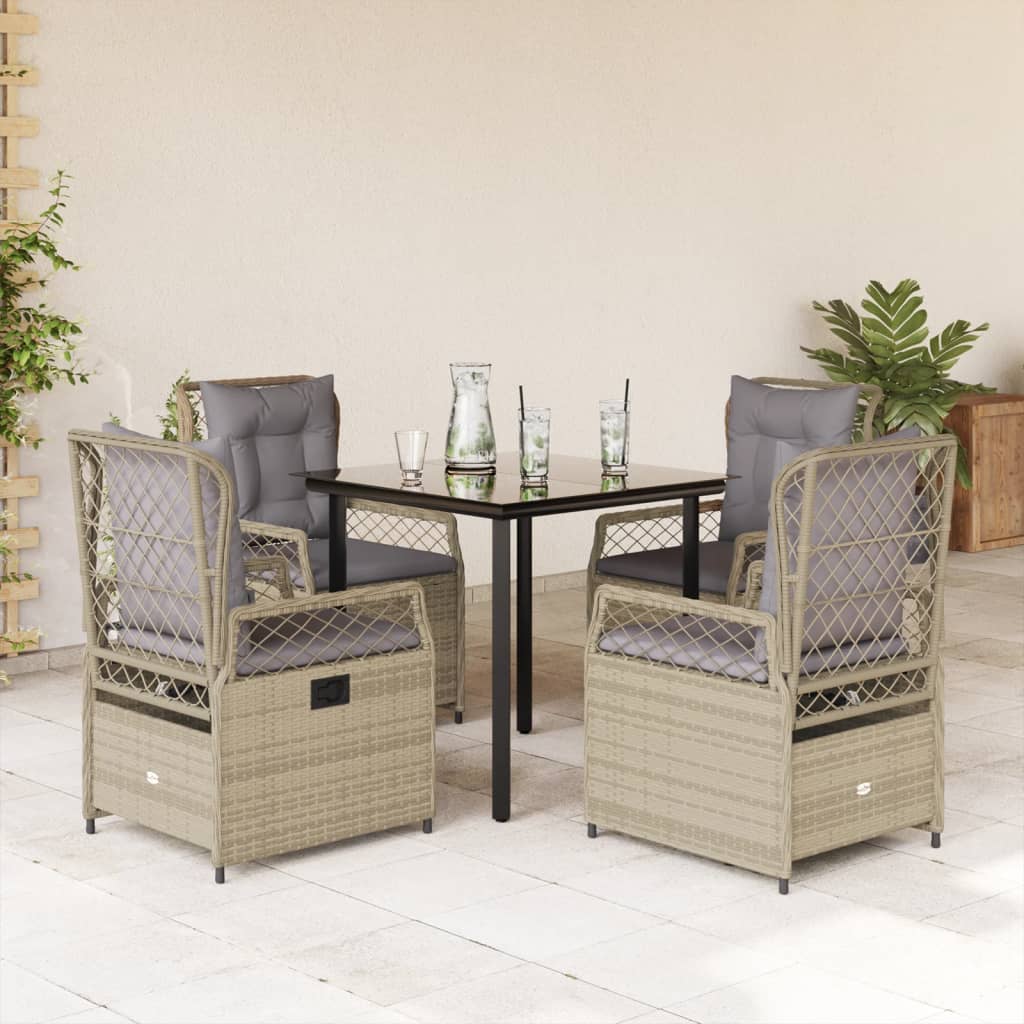3-tlg. Garten-Essgruppe mit Kissen Schwarz Poly Rattan
