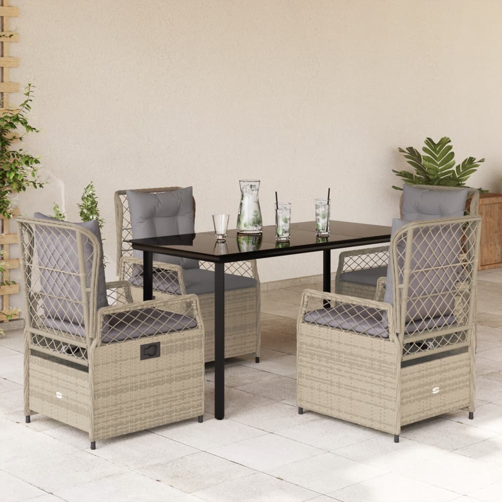 3-tlg. Garten-Essgruppe mit Kissen Schwarz Poly Rattan