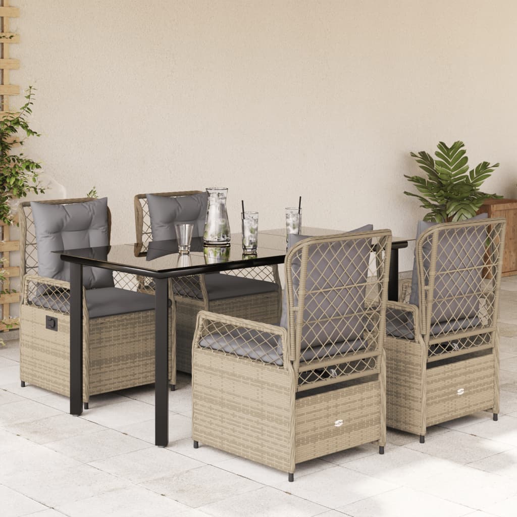 3-tlg. Garten-Essgruppe mit Kissen Schwarz Poly Rattan