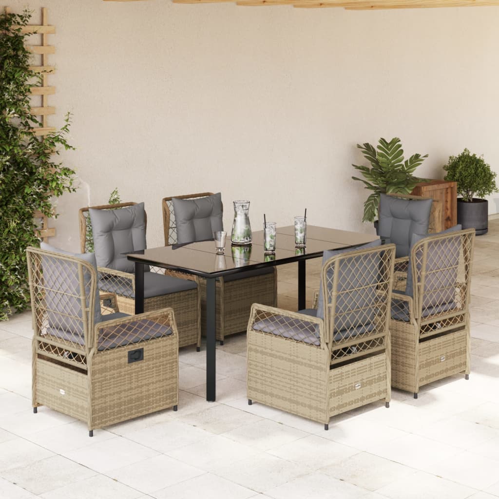 3-tlg. Garten-Essgruppe mit Kissen Schwarz Poly Rattan