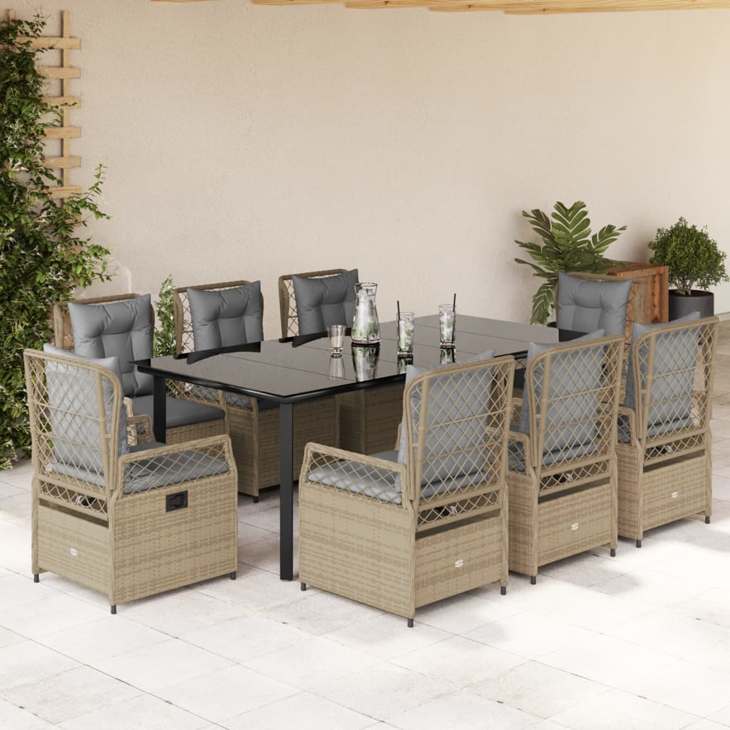3-tlg. Garten-Essgruppe mit Kissen Schwarz Poly Rattan